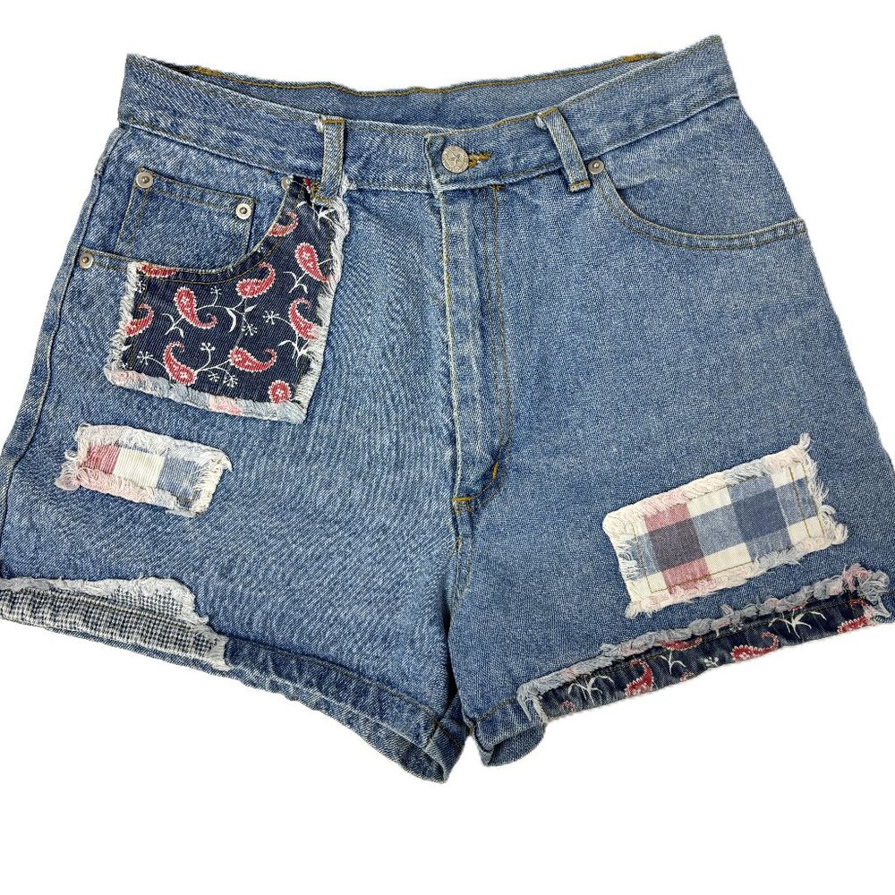 * Carolina Blues light wash patch Cottage Core Jean Shorts S / M Vtg